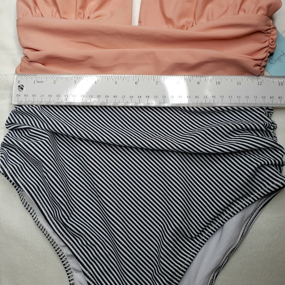 Cupshe Swimsuit One Piece Peach Black White Pinstripe Women's Medium 6/8 NWT - Picture 10 of 15